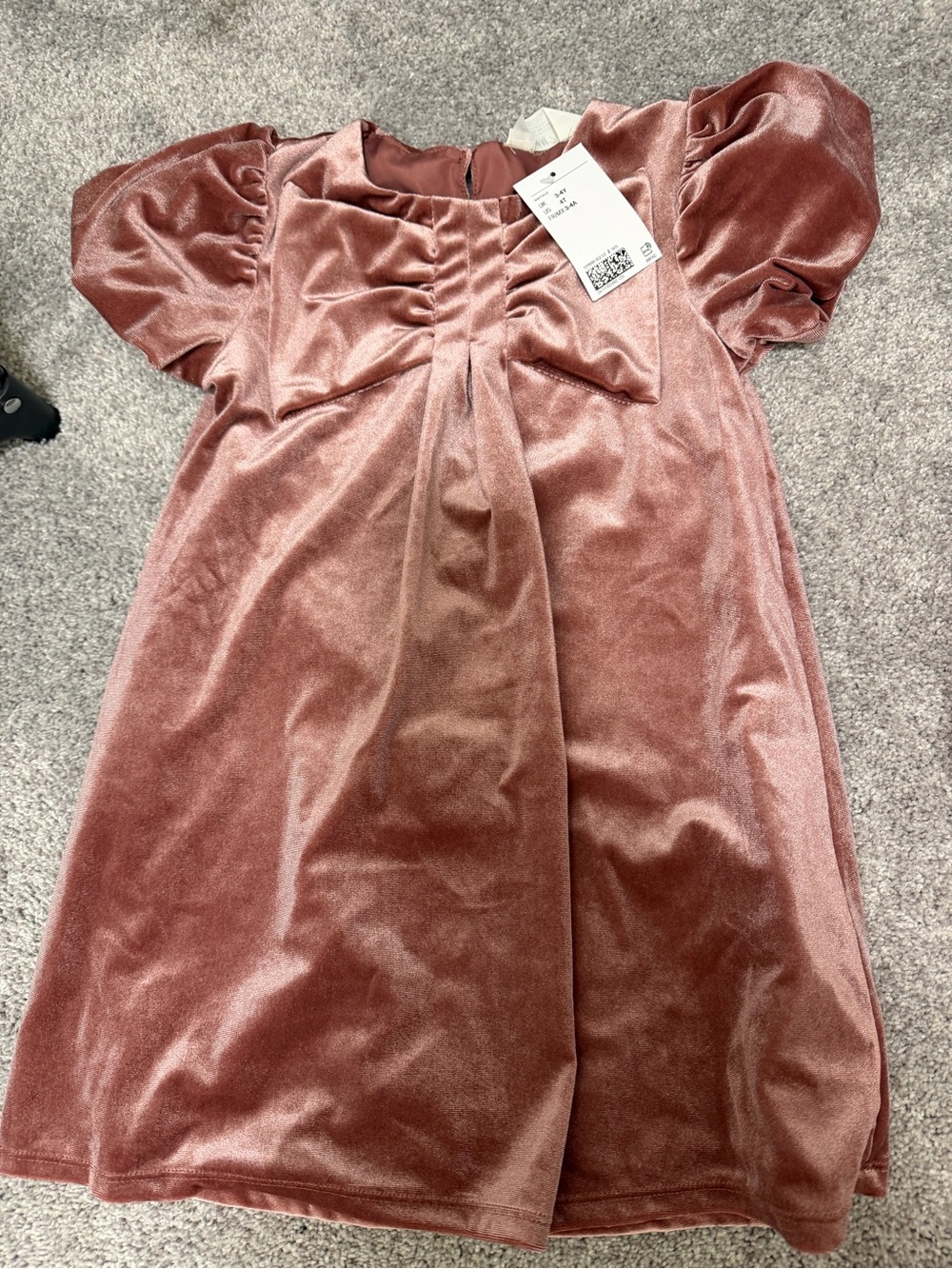 H&M Toddler Velvet Puff-Sleeve Dress - Dusty Rose